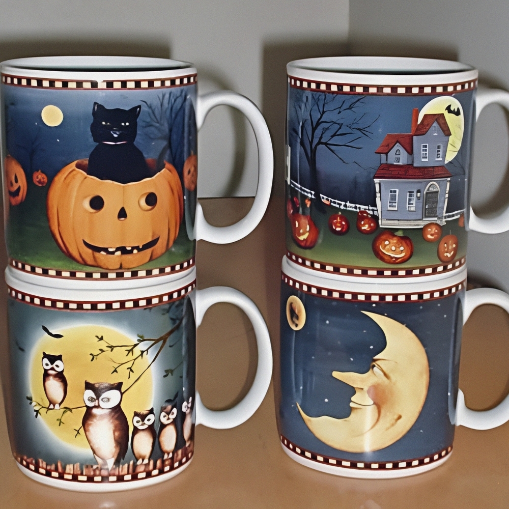 🎃 ️NEW Halloween Mug Set, Set of 4 Cups, Halloween Decor, Vintage '90s Design